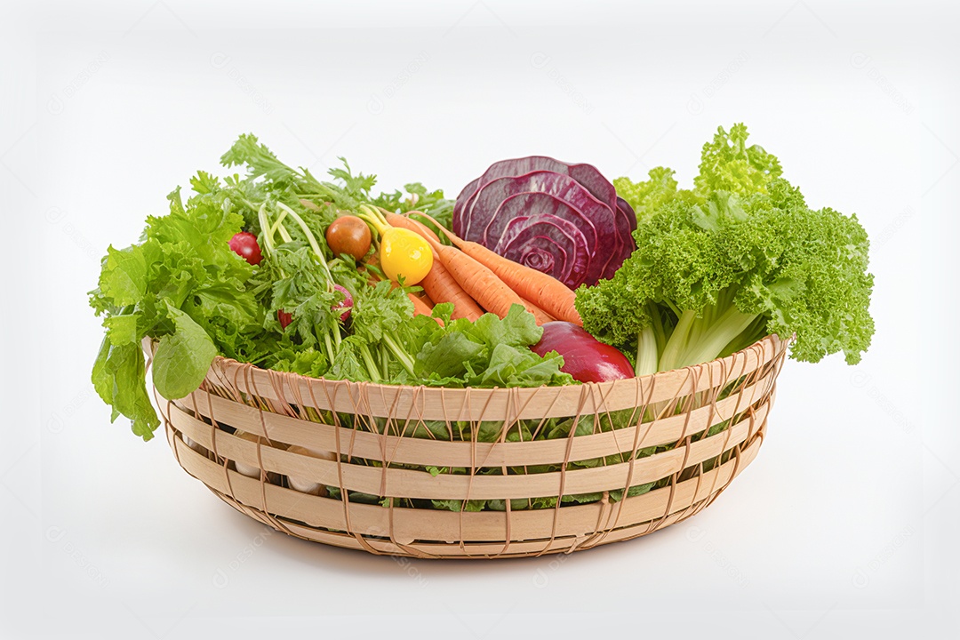 Cesta de verduras sobre uma mesa