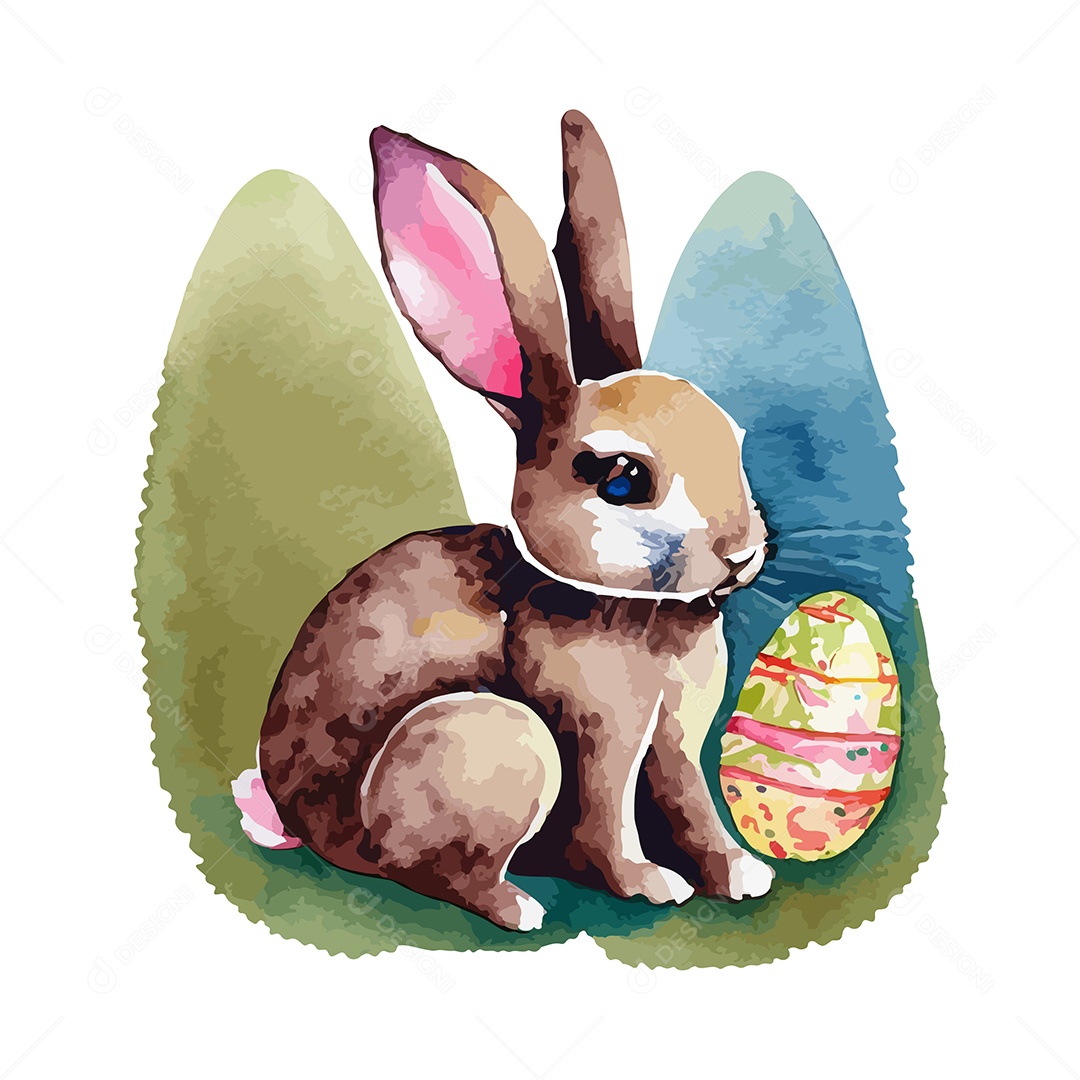 Desenho De Ilustração De Coelho Com Ovo Vetor EPS