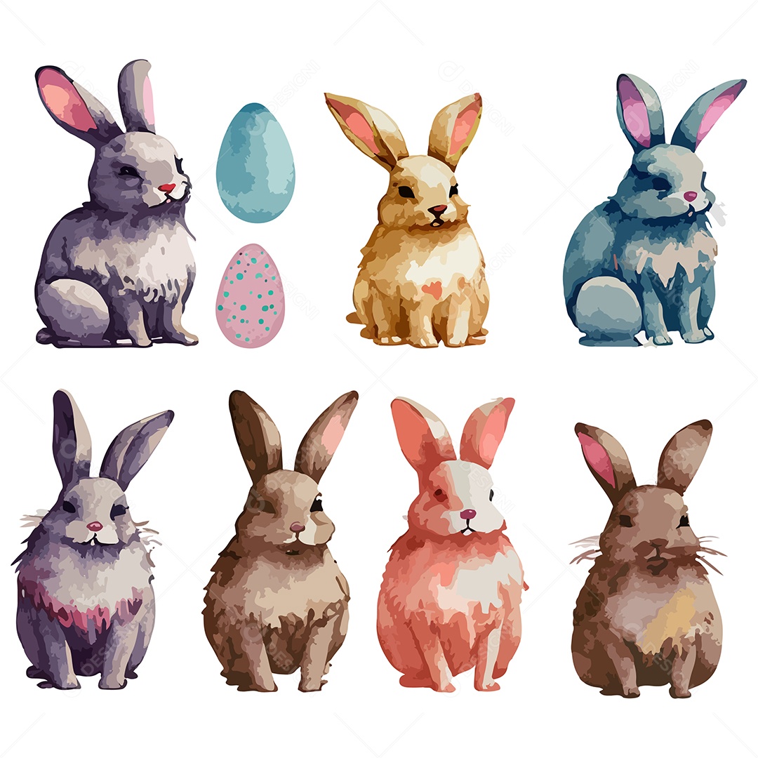 Desenho De Ilustração De Coelhos Com Ovo Vetor EPS