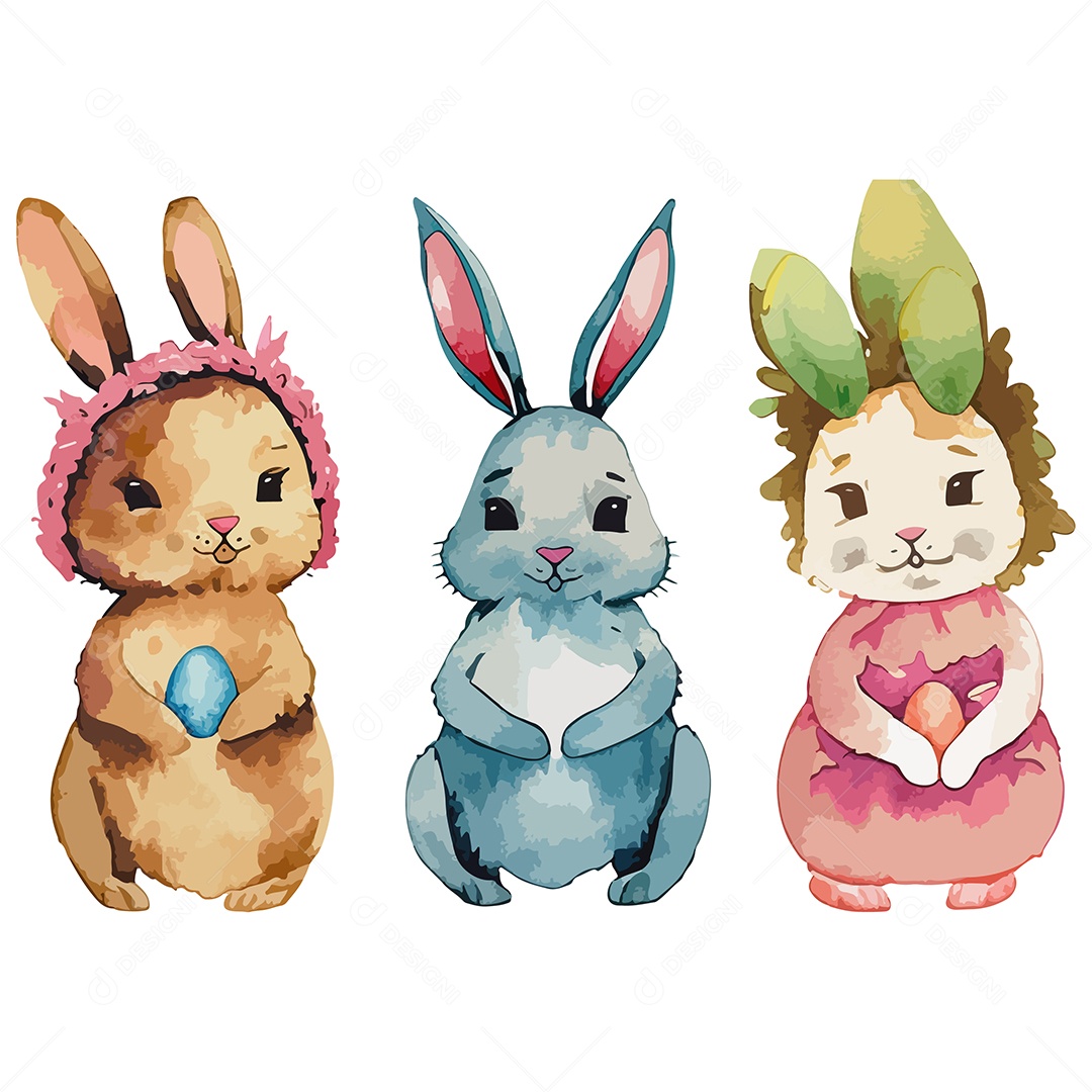 Desenho De Ilustração De Coelhos Com Ovo Vetor EPS