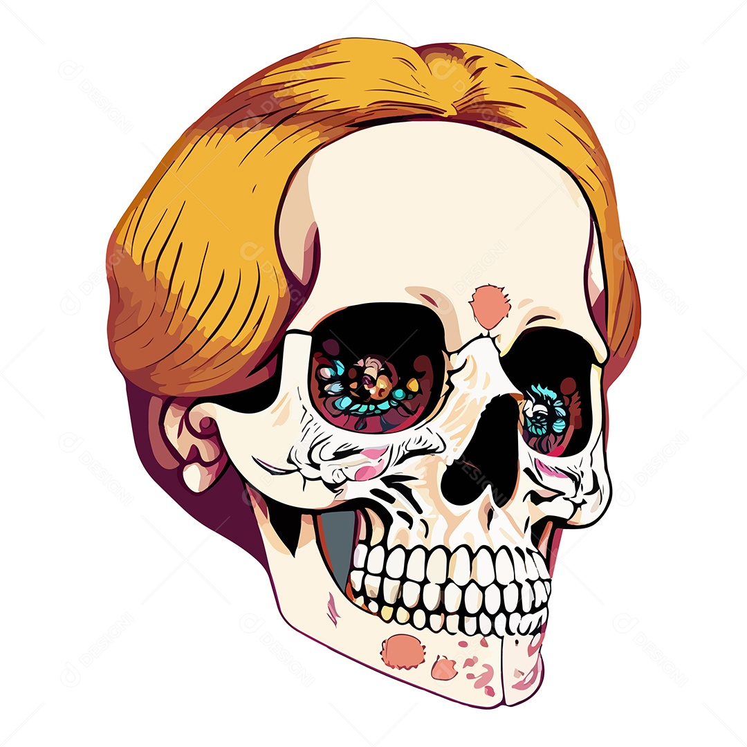 Desenho De Ilustração De Caveira Com Cabelo Ruivo Vetor EPS