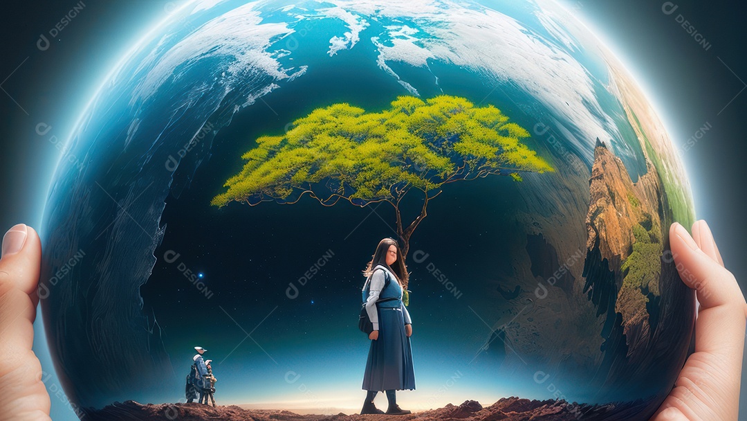 Imagem realista de pessoa caminhando sobre lindos lugares.