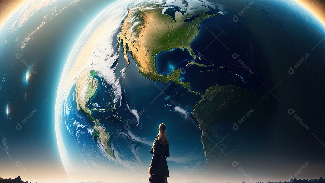 Imagem realista de pessoa caminhando sobre lindos lugares.