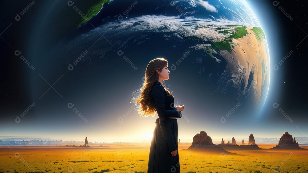 Imagem realista de pessoa caminhando sobre lindos lugares.