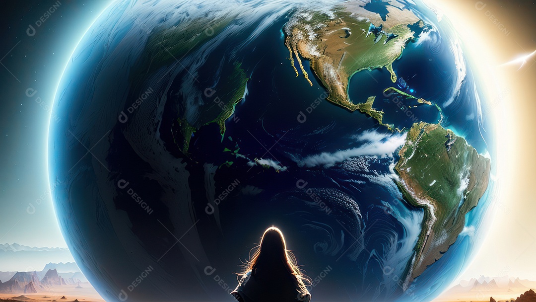 Imagem realista de pessoa caminhando sobre lindos lugares.