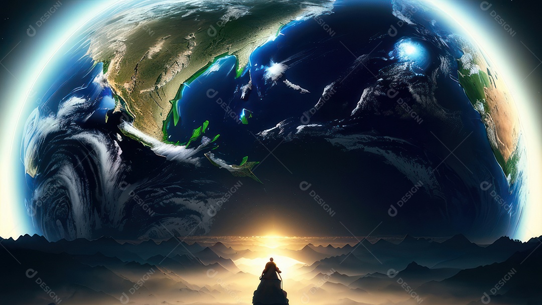 Imagem realista de pessoa caminhando sobre lindos lugares.