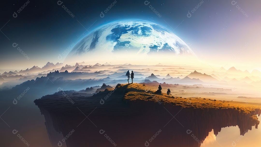 Imagem realista de pessoa caminhando sobre lindos lugares.