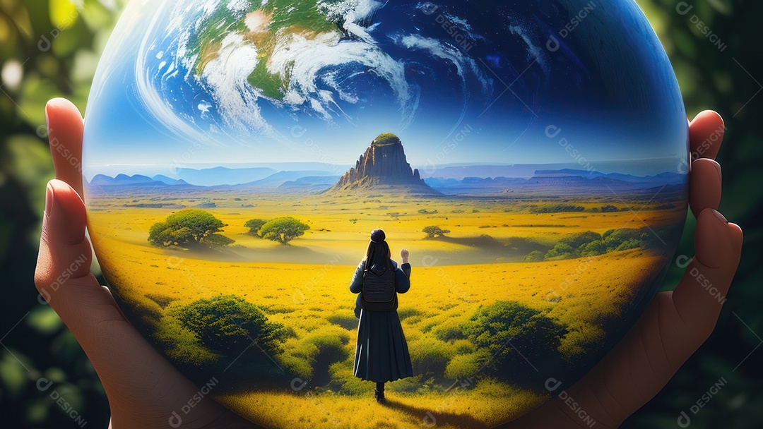 Imagem realista de pessoa caminhando sobre lindos lugares.