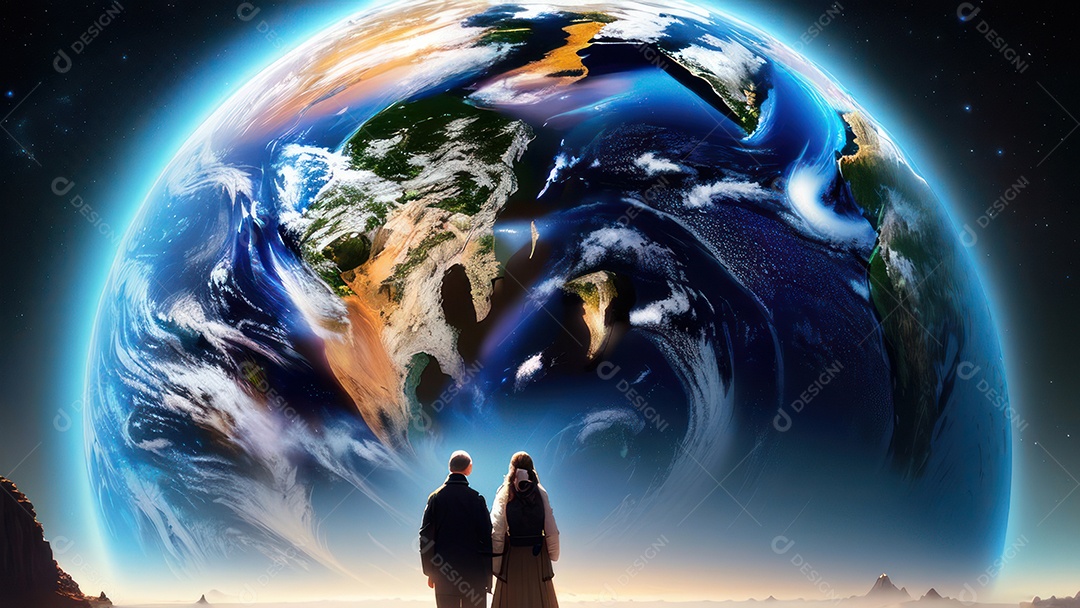 Imagem realista de pessoa caminhando sobre lindo lugar.