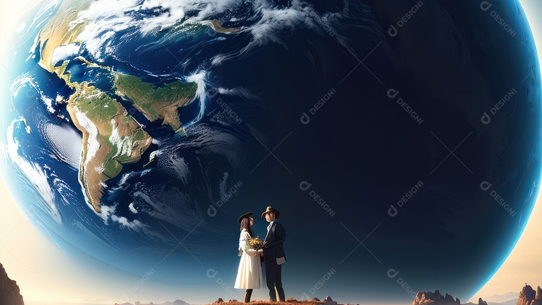 Imagem realista de pessoa caminhando sobre lindo lugar.