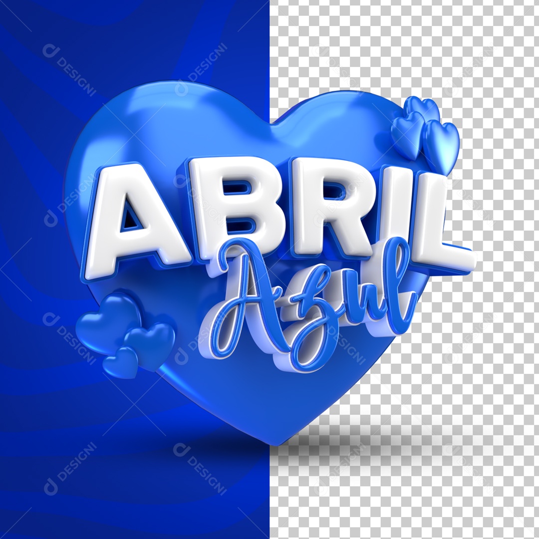 Selo 3D Abril Azul Mês De Conscientização Autismo PSD Editável