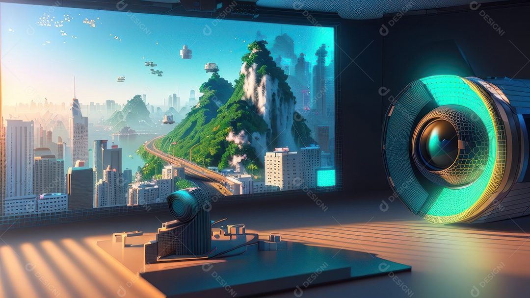 imagem realista de um computador sobre uma mesa escritório.