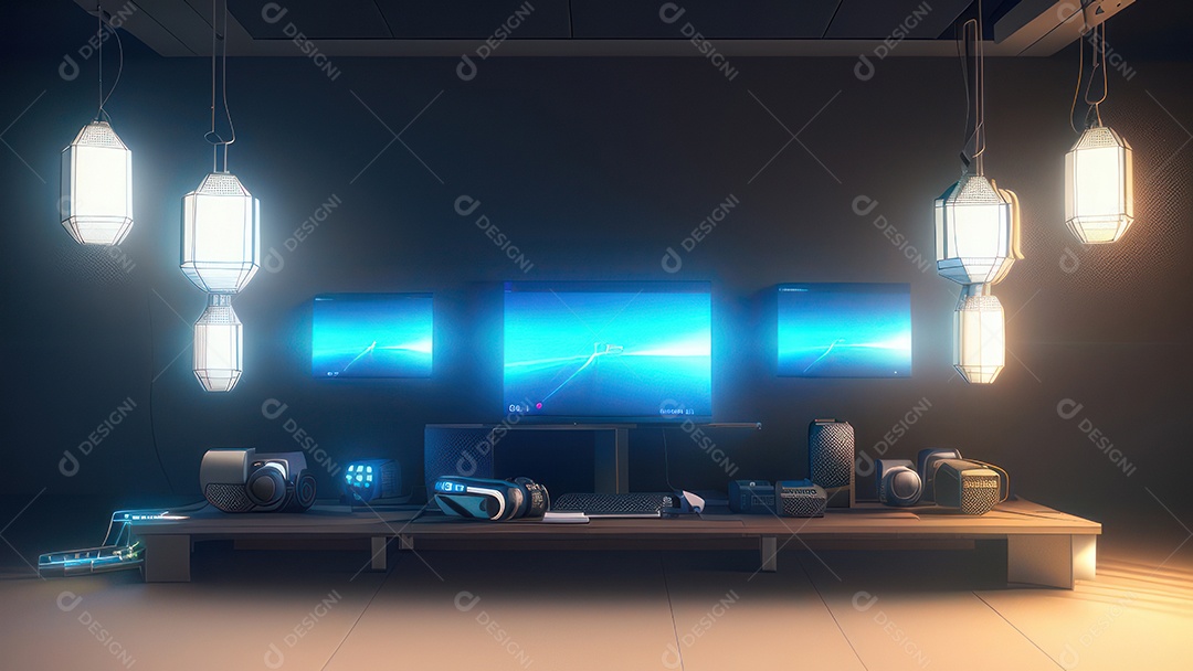 imagem realista de um computador sobre uma mesa escritório.