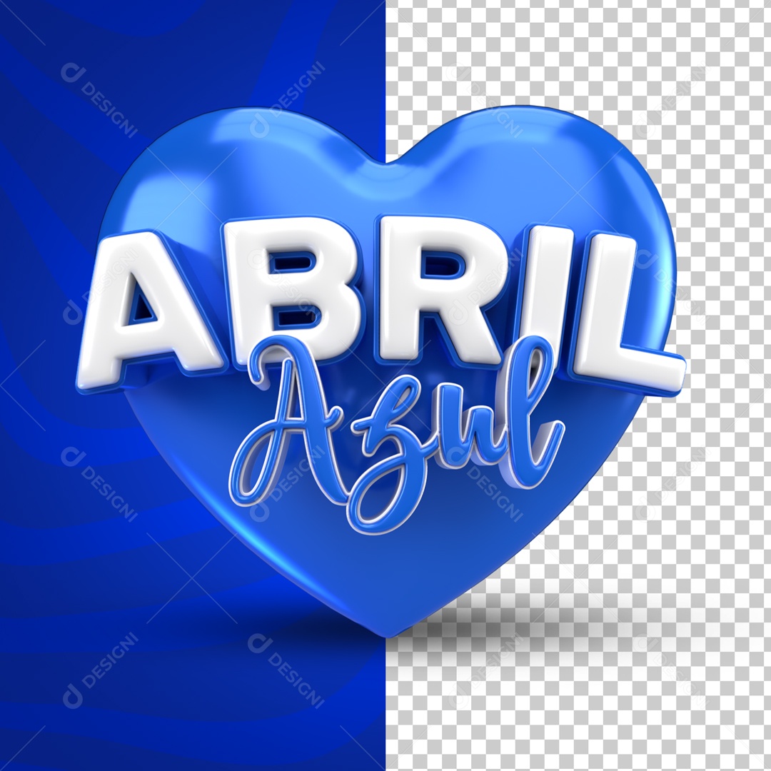 Selo 3D Coração Abril Azul Mês De Conscientização Autismo PSD