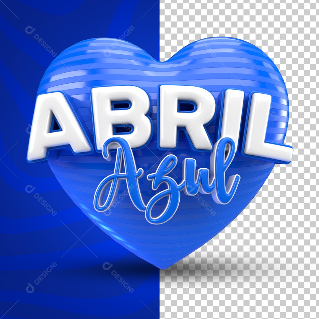Selo 3D Coração Abril Azul Mês De Conscientização Autismo PSD