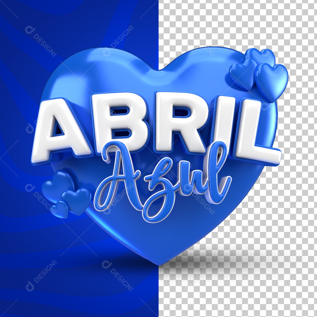 Selo 3D Coração Abril Azul Mês De Conscientização Autismo PSD