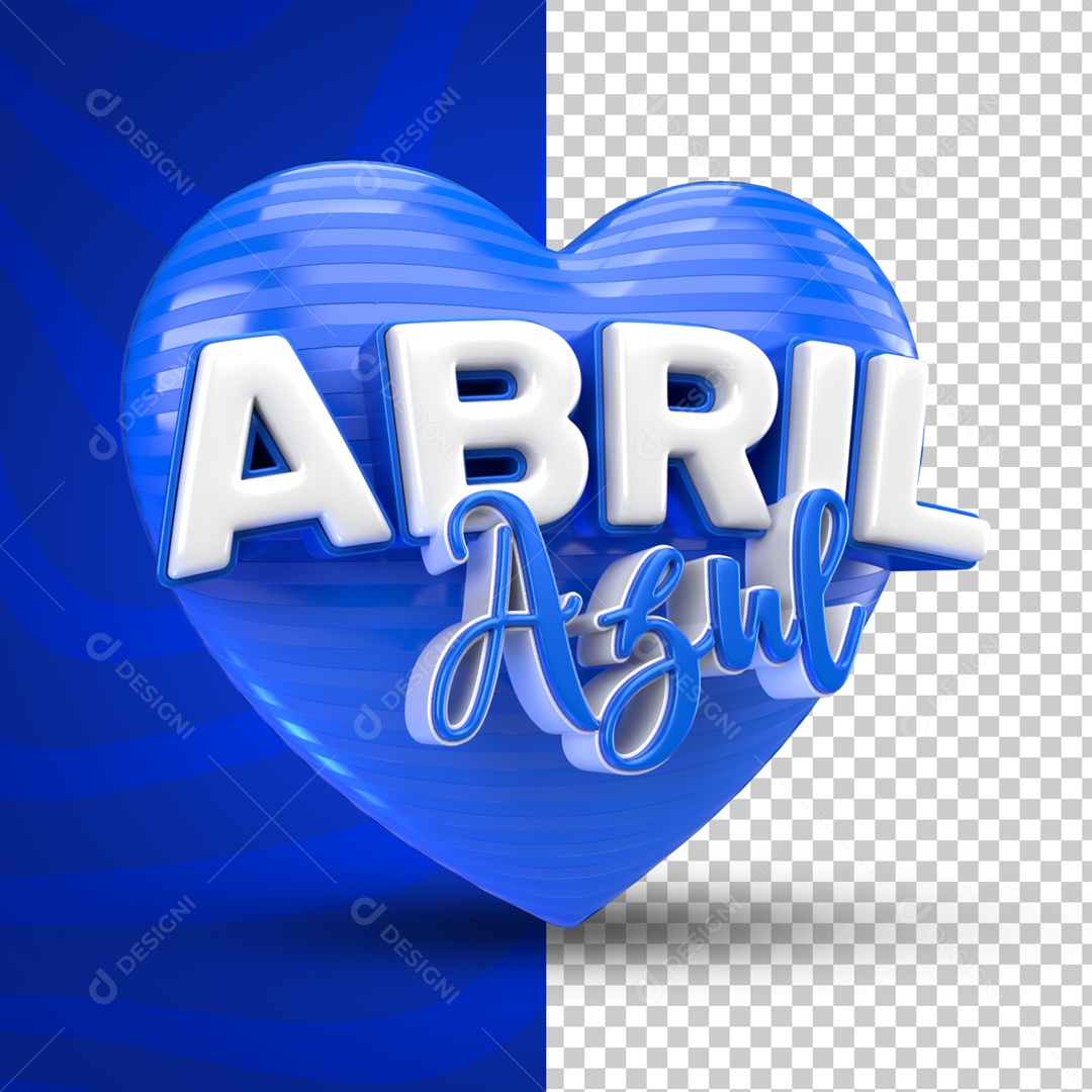Selo 3D Coração Abril Azul Mês De Conscientização Autismo PSD