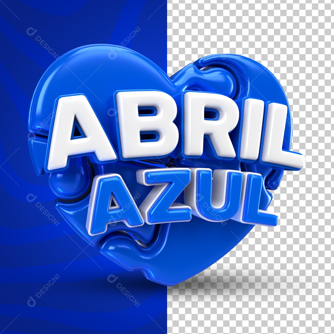 Selo 3D Coração Abril Azul Mês De Conscientização Autismo PSD