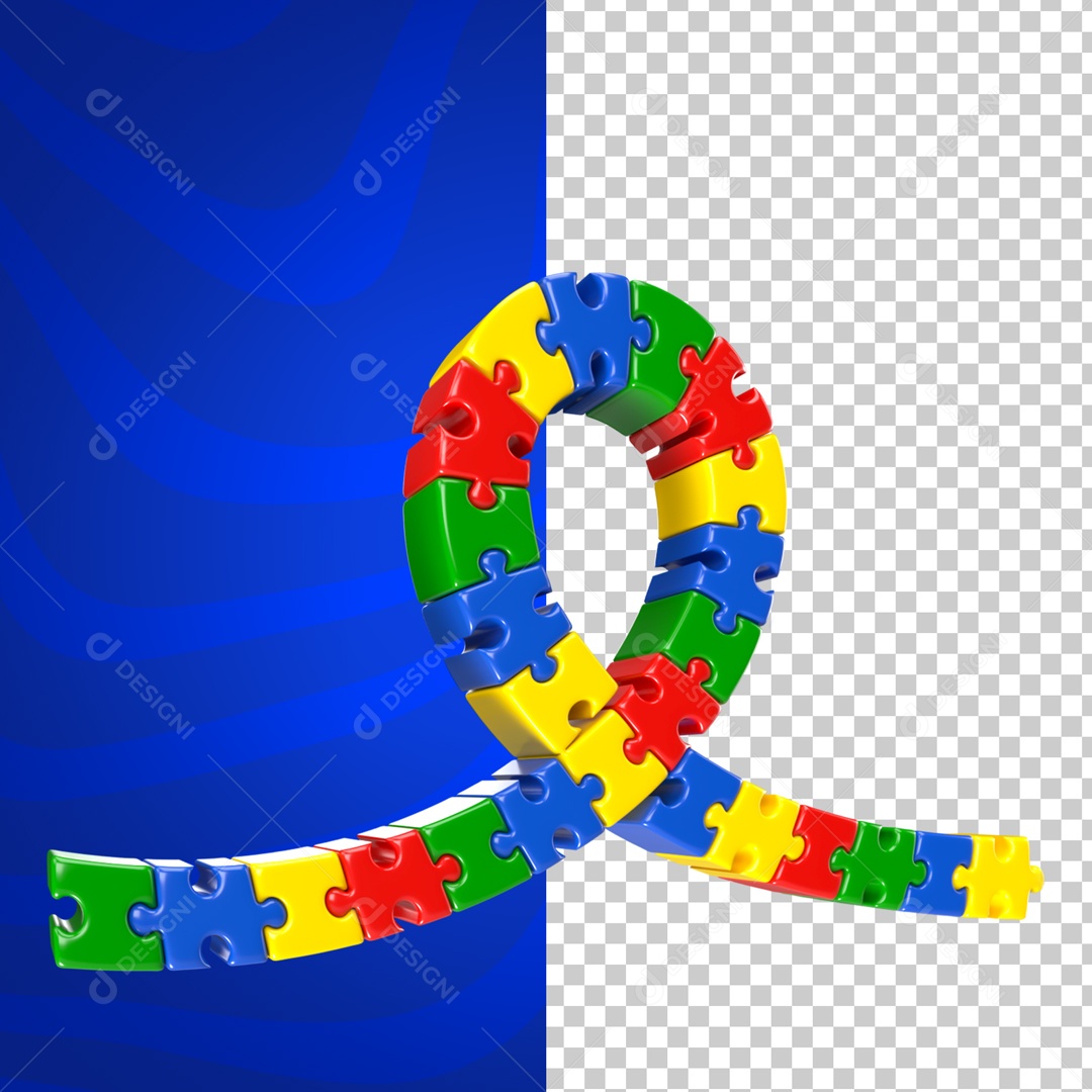 Elemento 3D Quebra Cabeça Laço Abril Azul Mês De Conscientização Autismo PSD