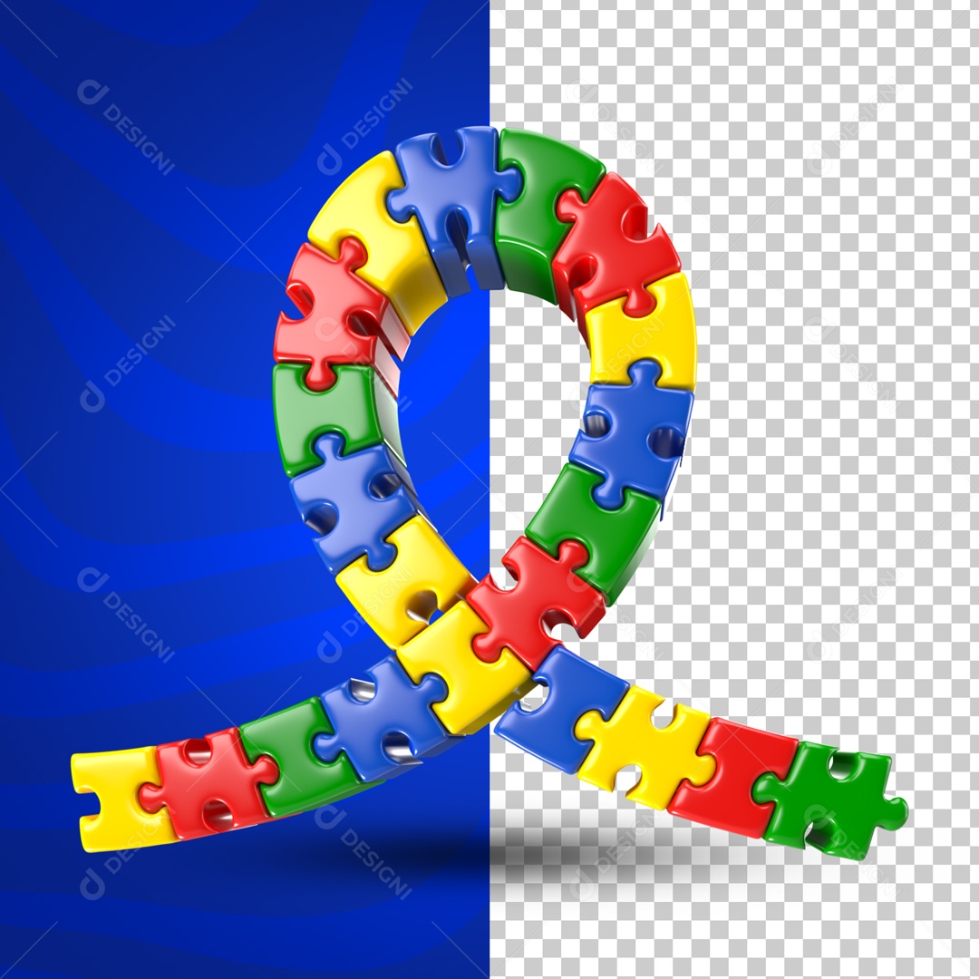 Elemento 3D Quebra Cabeça Laço Abril Azul Mês De Conscientização Autismo PSD