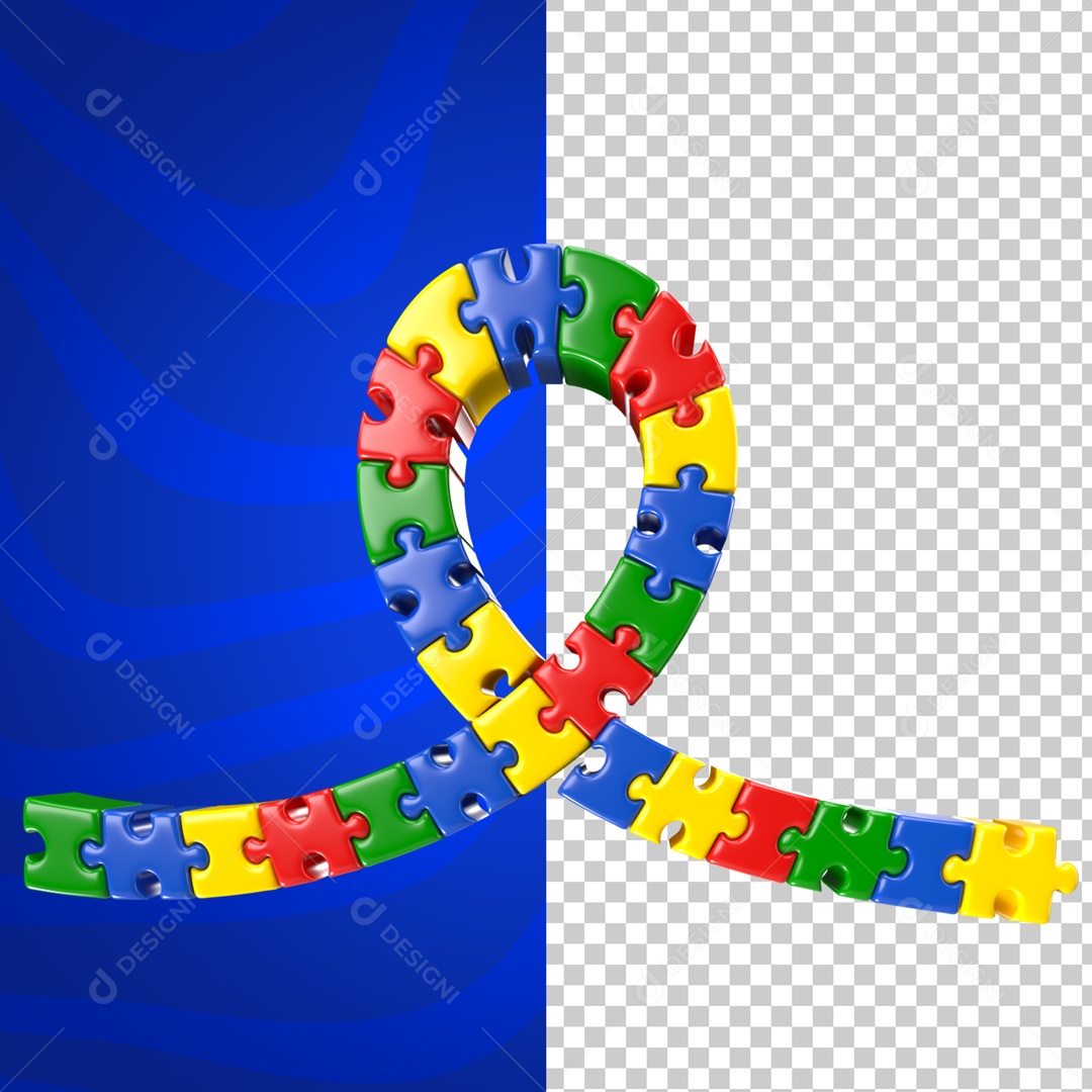 Elemento 3D Quebra Cabeça Laço Abril Azul Mês De Conscientização Autismo PSD