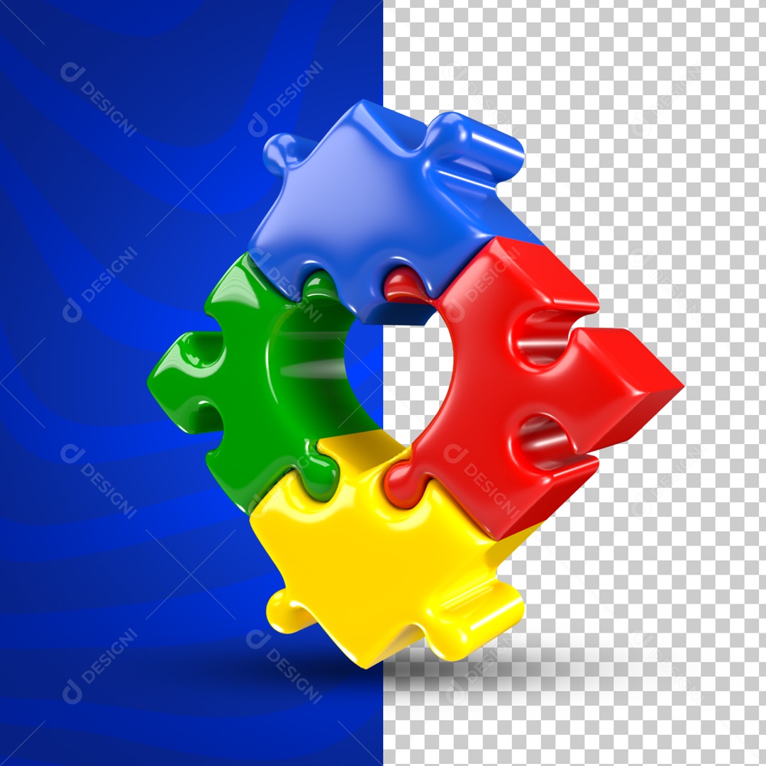 Elemento 3D Quebra Cabeça Abril Azul Mês De Conscientização Autismo PSD