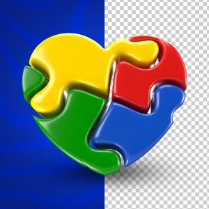 Elemento 3D Quebra Cabeça Coração Abril Azul Mês De Conscientização Autismo PSD