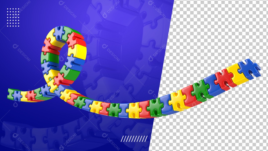 Elemento 3D Quebra Cabeça Laço Abril Azul Mês De Conscientização Autismo PSD