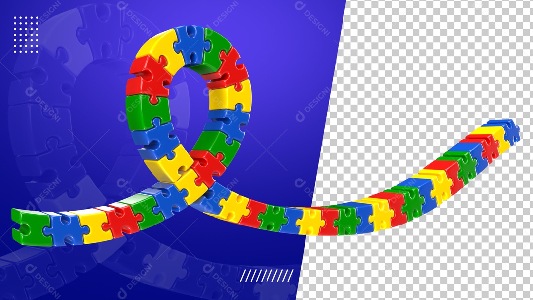 Elemento 3D Quebra Cabeça Laço Abril Azul Mês De Conscientização Autismo PSD