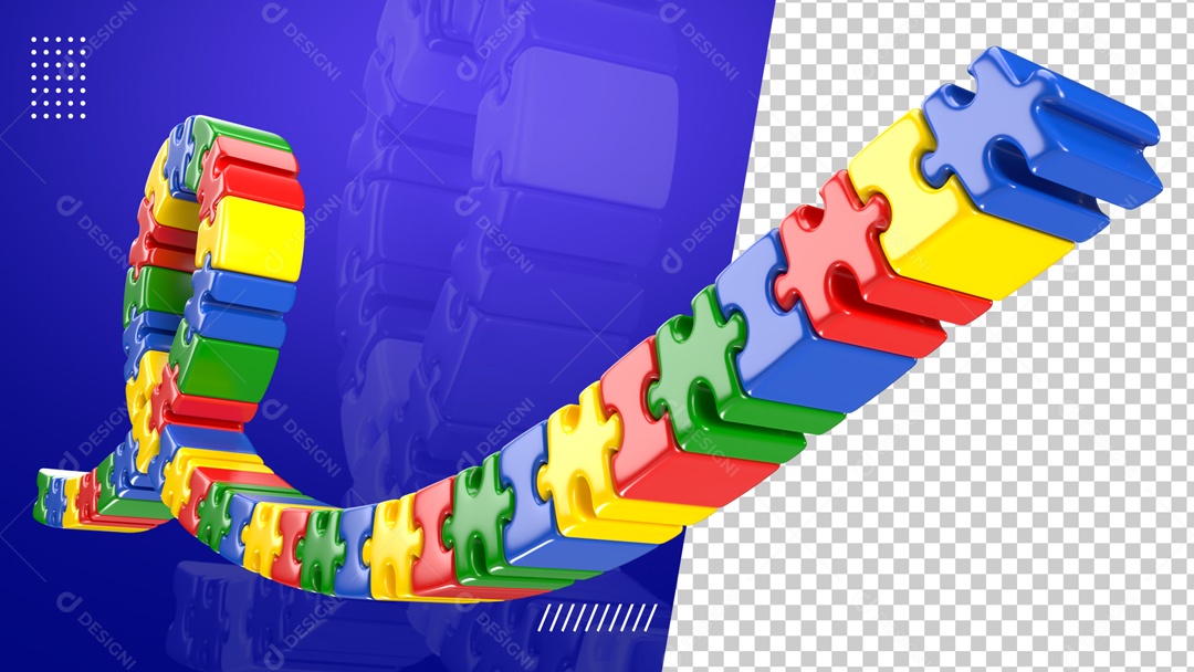 Elemento 3D Quebra Cabeça Laço Abril Azul Mês De Conscientização Autismo PSD