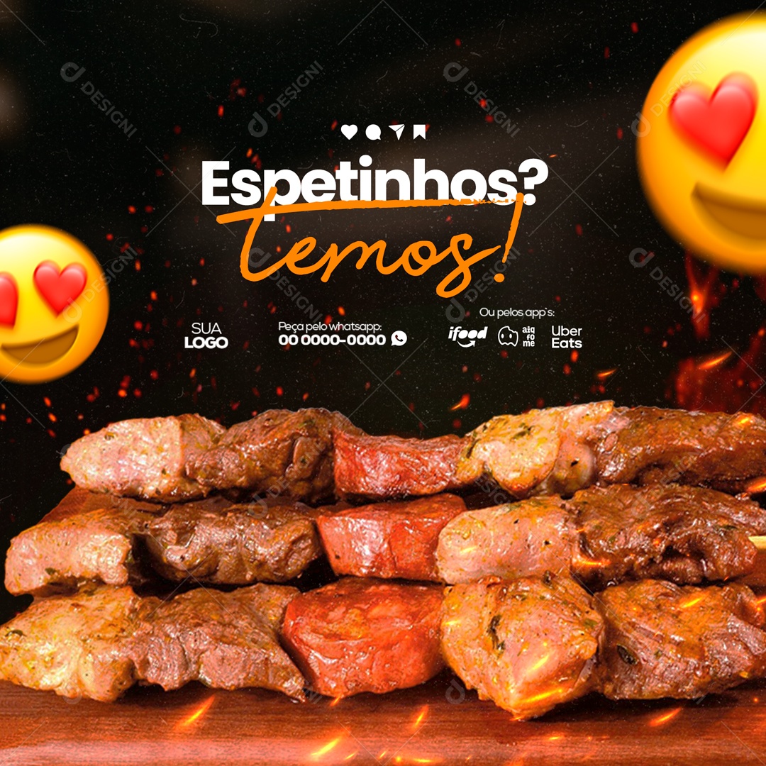Espetinho de Qualidade Churrascaria Social Media PSD Editável