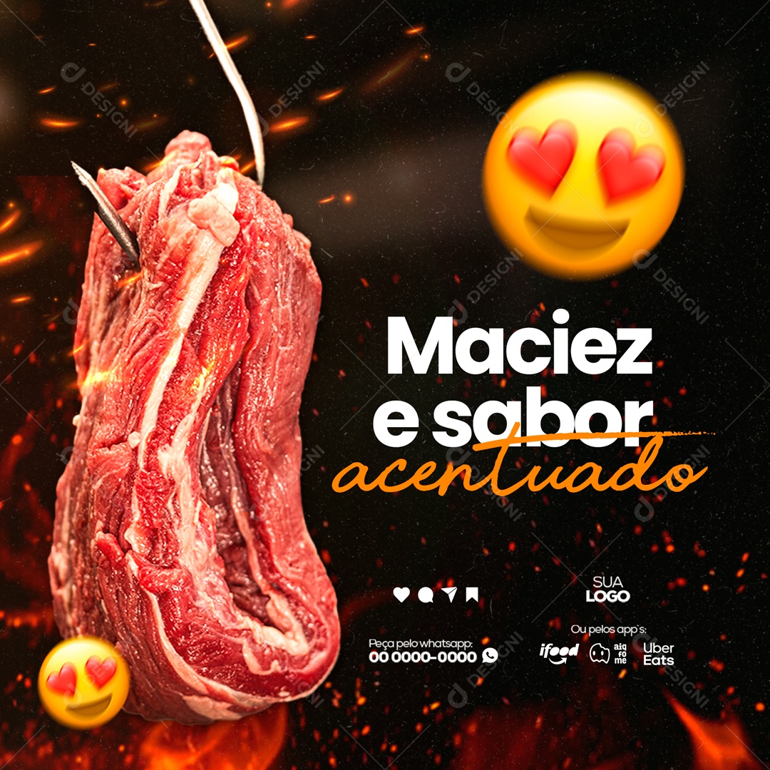 Maciez e Sabor Acentuado Churrascaria Social Media PSD Editável