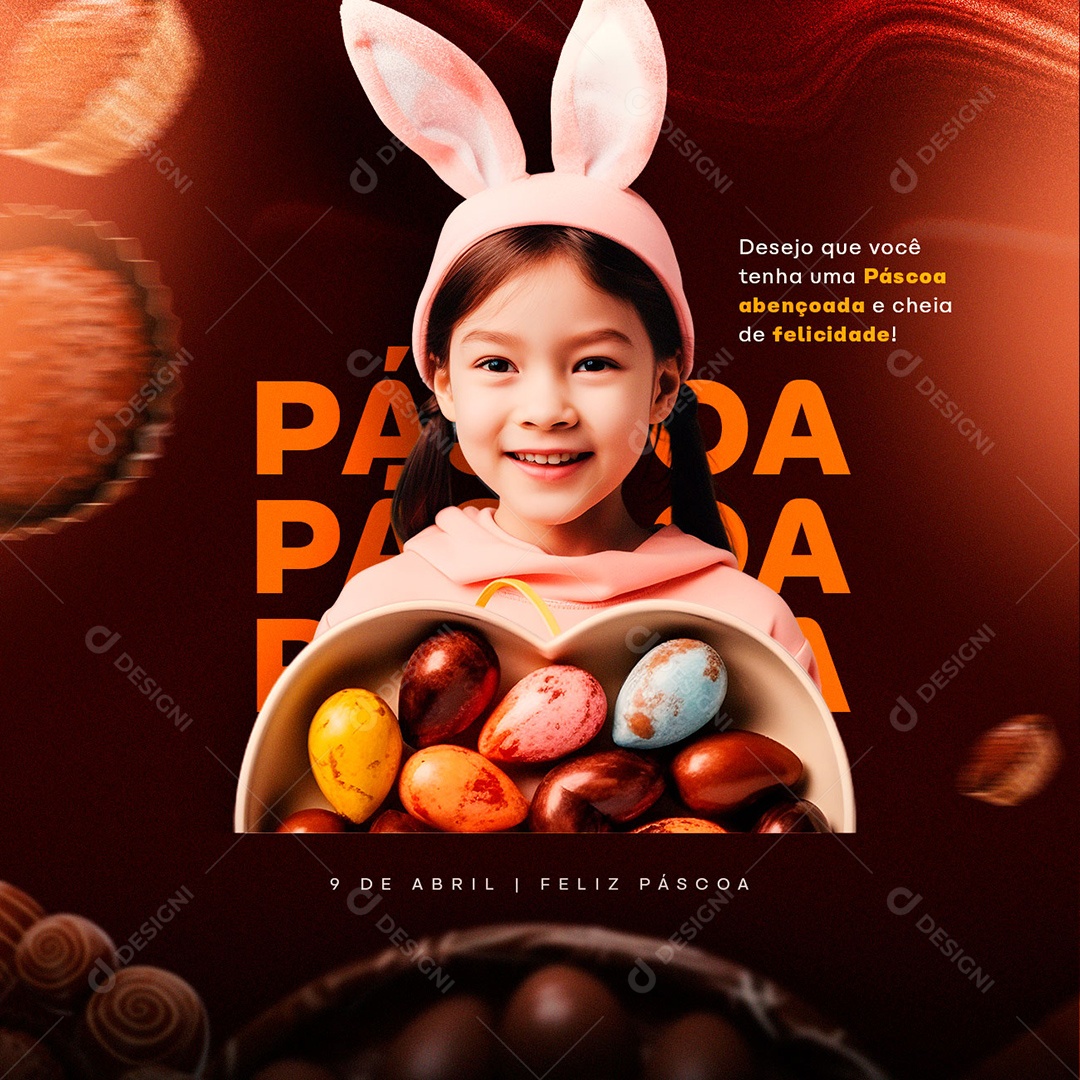Social Media Feliz Páscoa Abençoada e Cheia de Felicidade PSD Editável
