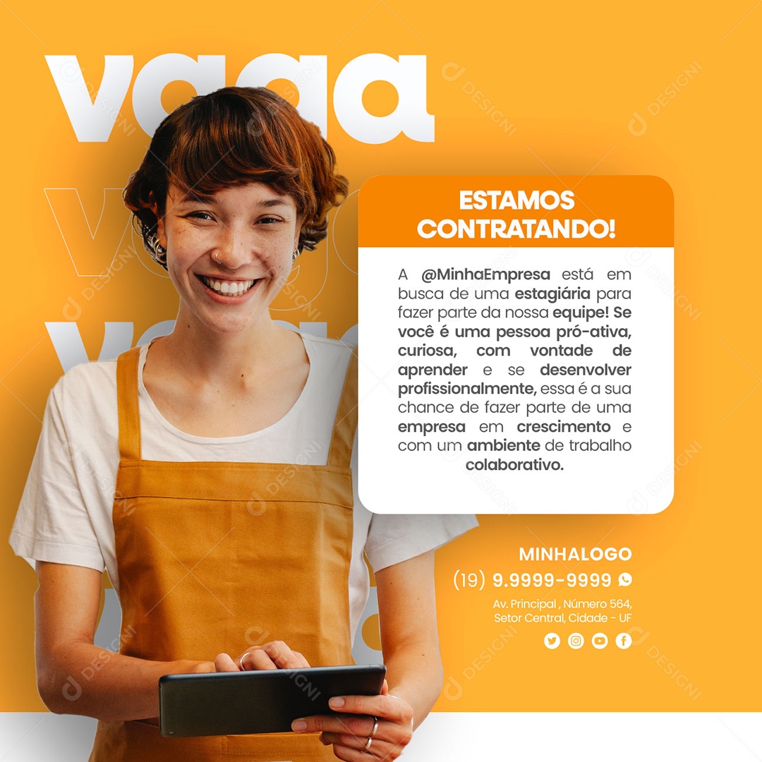 Estamos Contratando Vagas de Empregos Estagiária Social Media PSD Editável