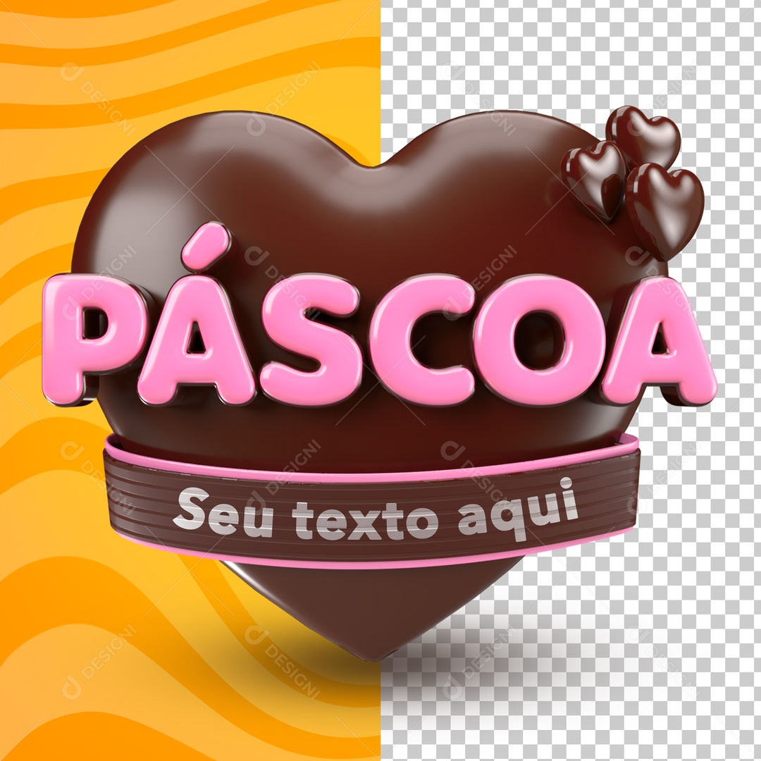 Selo 3D Coração Chocolate Páscoa Rosa Escreva Seu Texto PSD