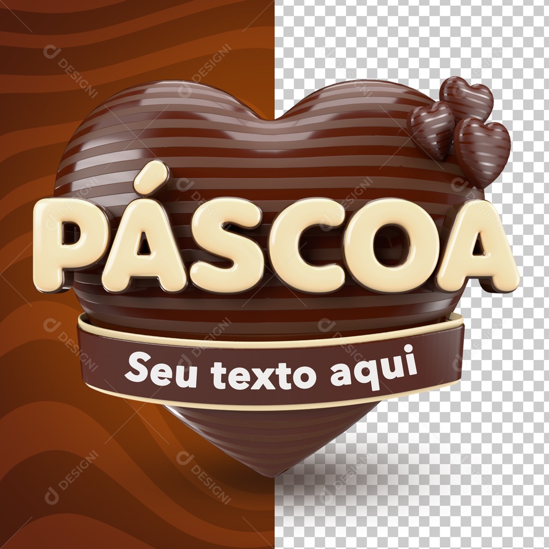 Selo 3D Coração Chocolate Páscoa Escreva Seu Texto PSD