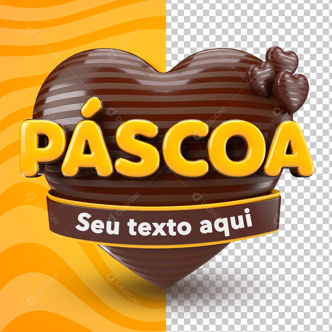 Yellow Easter Chocolate Heart 3D Stamp Write Your PSD Text