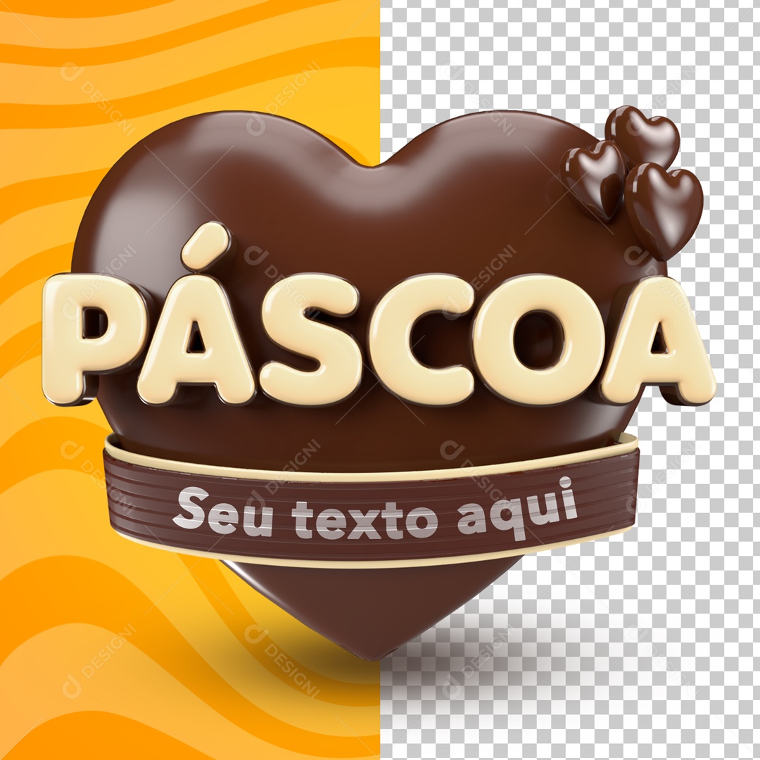 Selo 3D Coração Chocolate Páscoa Escreva Seu Texto PSD