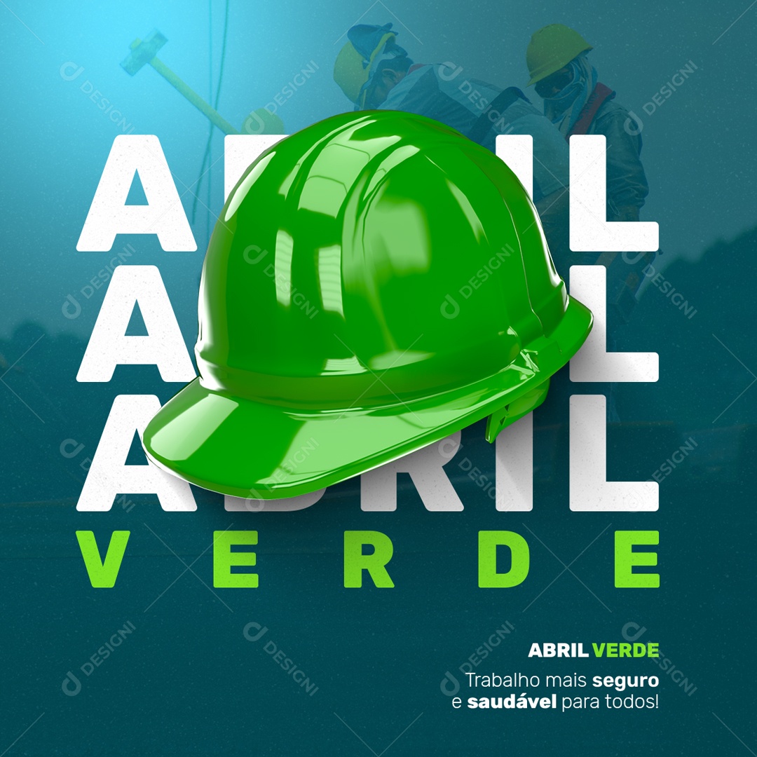 Social Media April Green Work Helmet Safer Editable PSD