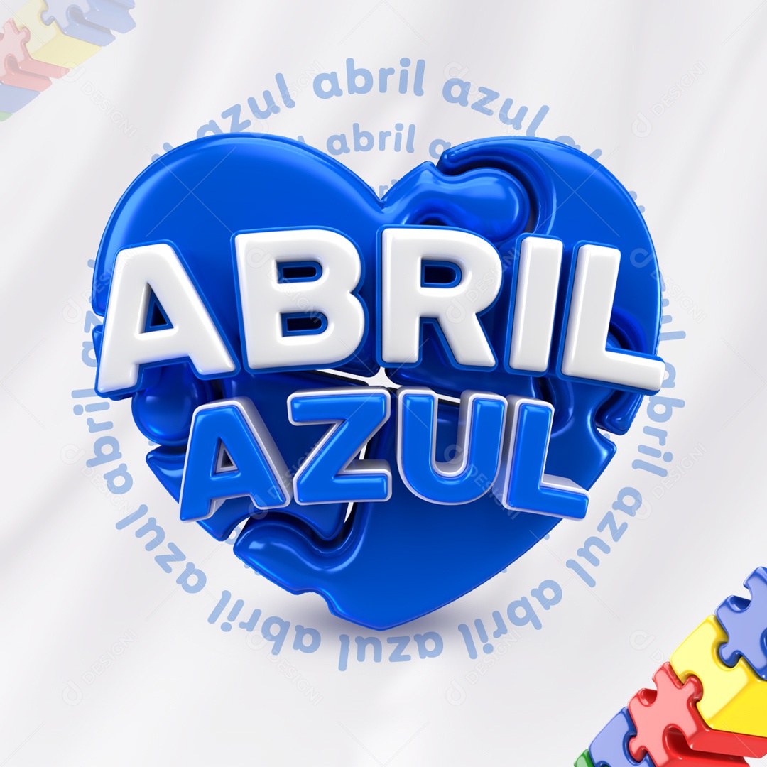 Selo 3D Coração Abril Azul Mês De Conscientização Autismo PSD