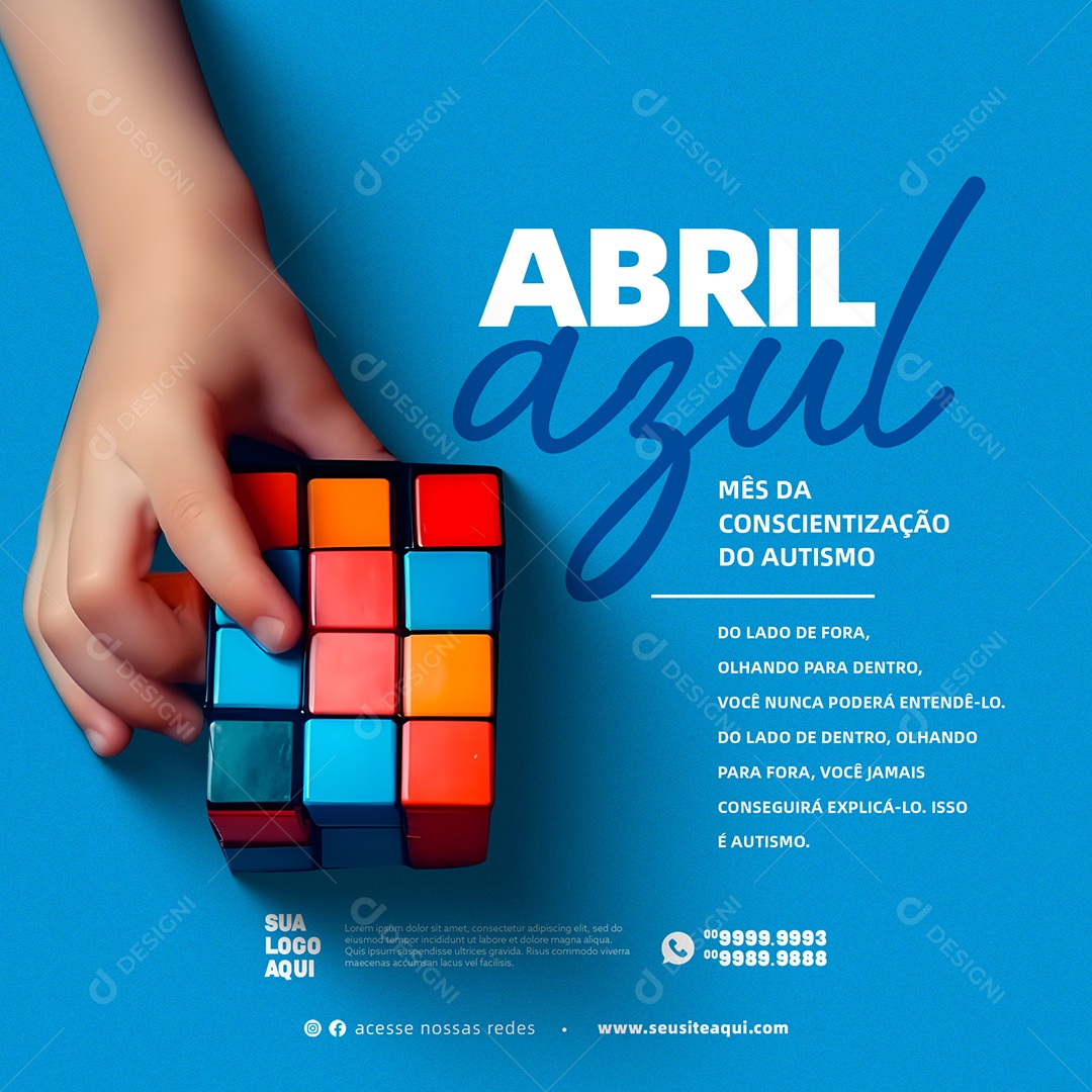 Abril Azul, Mês de Conscientização Sobre o Autismo Social Media PSD Editável