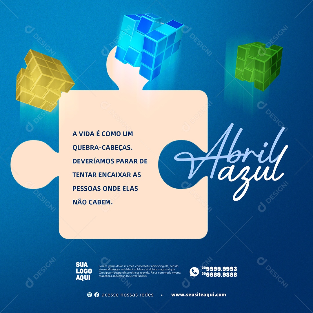 Abril Azul, Mês de Conscientização Sobre o Autismo Social Media PSD Editável