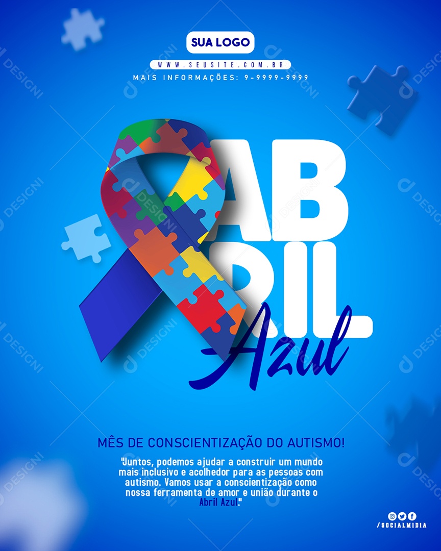 Mês De Conscientização Do Autismo Abril Azul Social Media PSD Editável