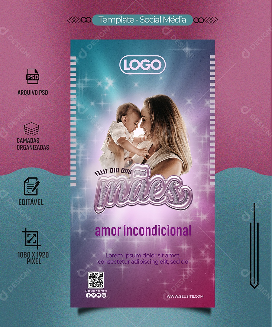 Feliz Dia Das Mães Amor Incondicional Social Media PSD Editável