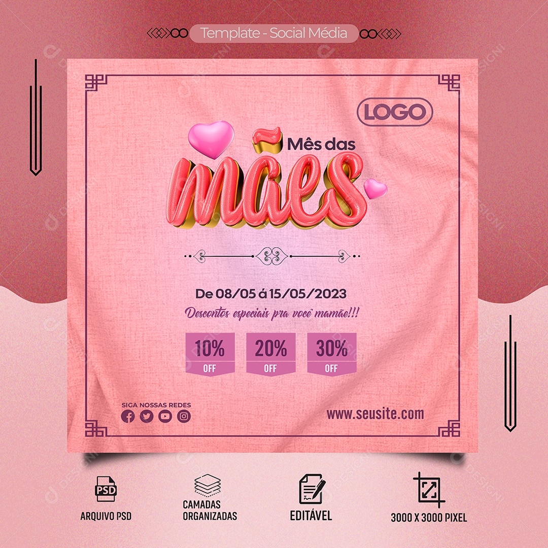 Mês Das Mães Social Media PSD Editável