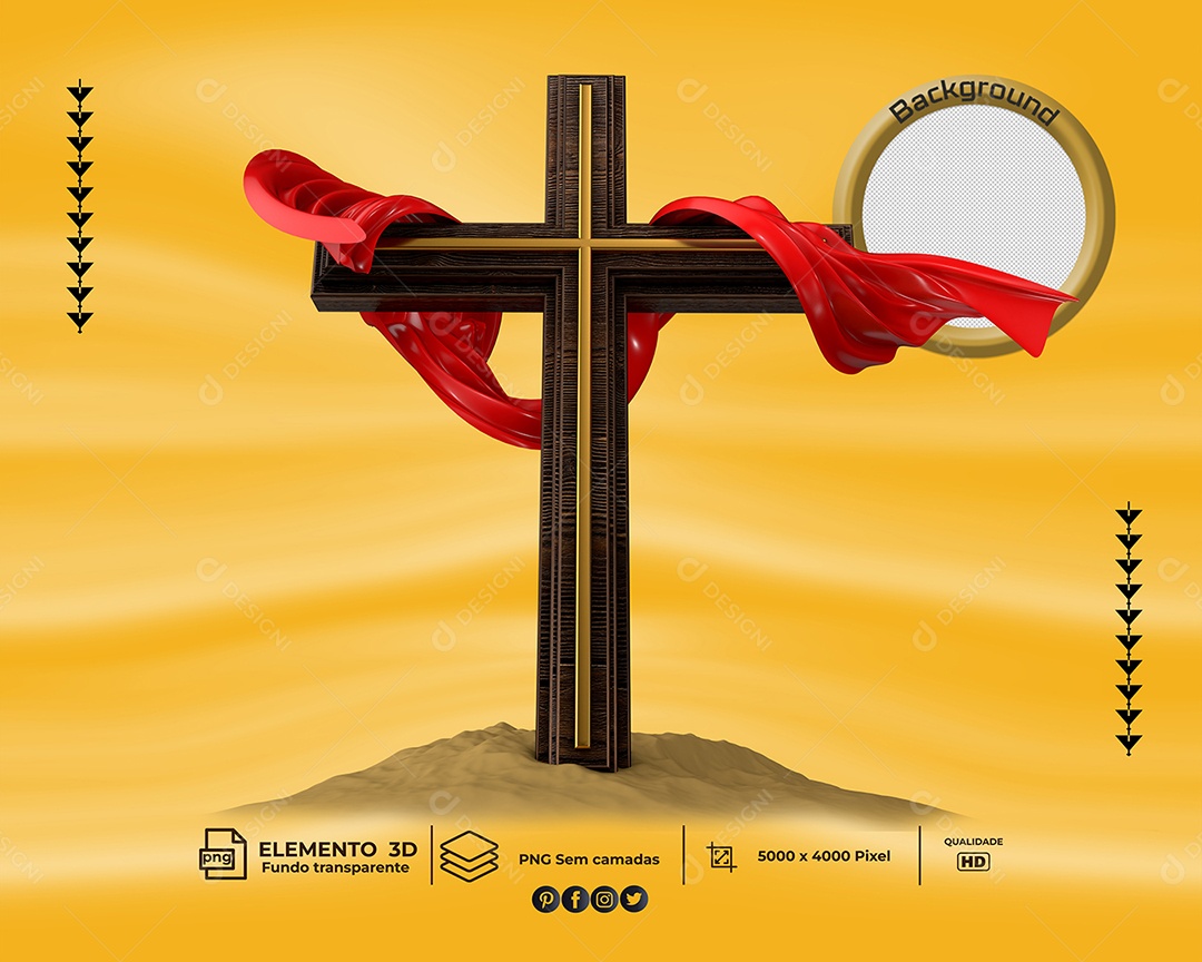 Elemento 3D Para Composição Cruz Com Tecido Vermelho PNG Transparente