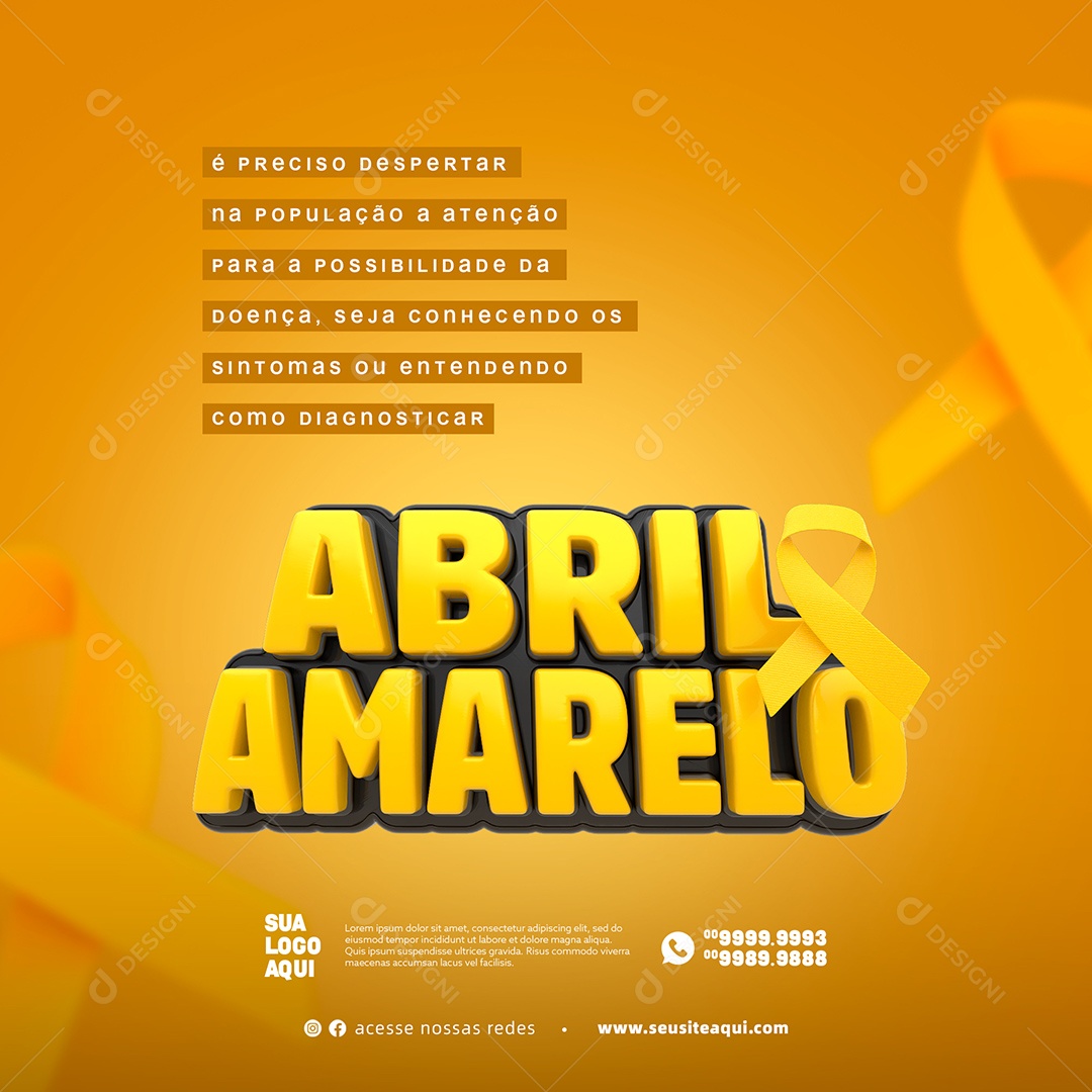 Abril Amarelo Faz alerta ao Câncer Ósseo Social Media PSD Editável