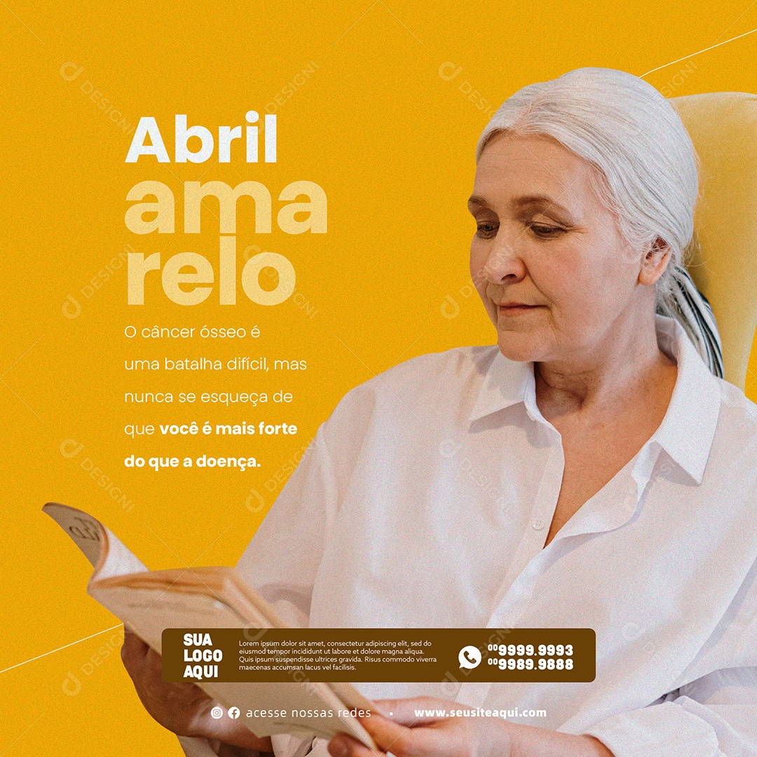 Abril Amarelo, Mês de Conscientização Sobre o Câncer Ósseo. Social Media PSD Editável