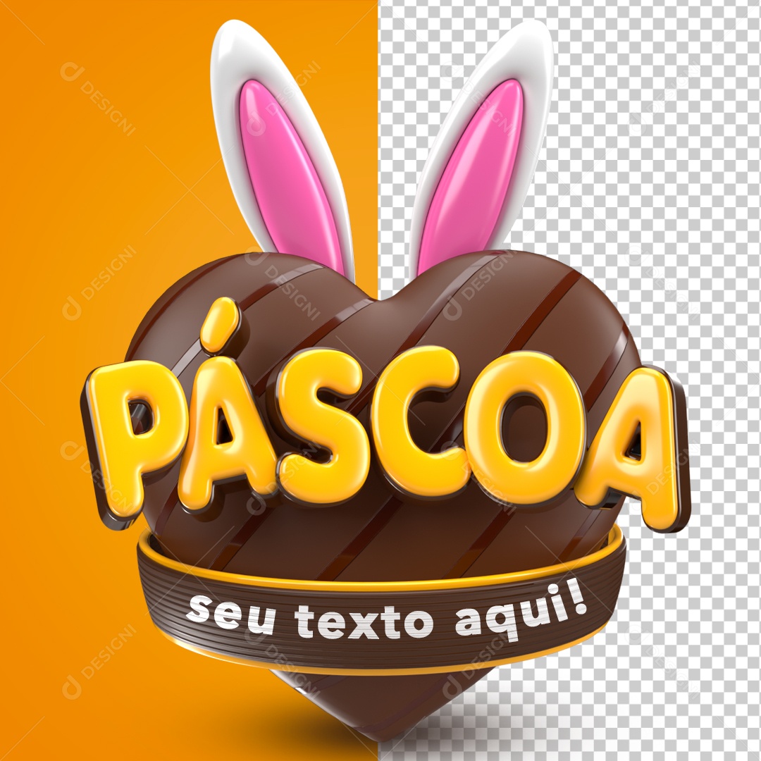 Selo 3D Páscoa Amarelo Coração Coelho Para Composição PSD