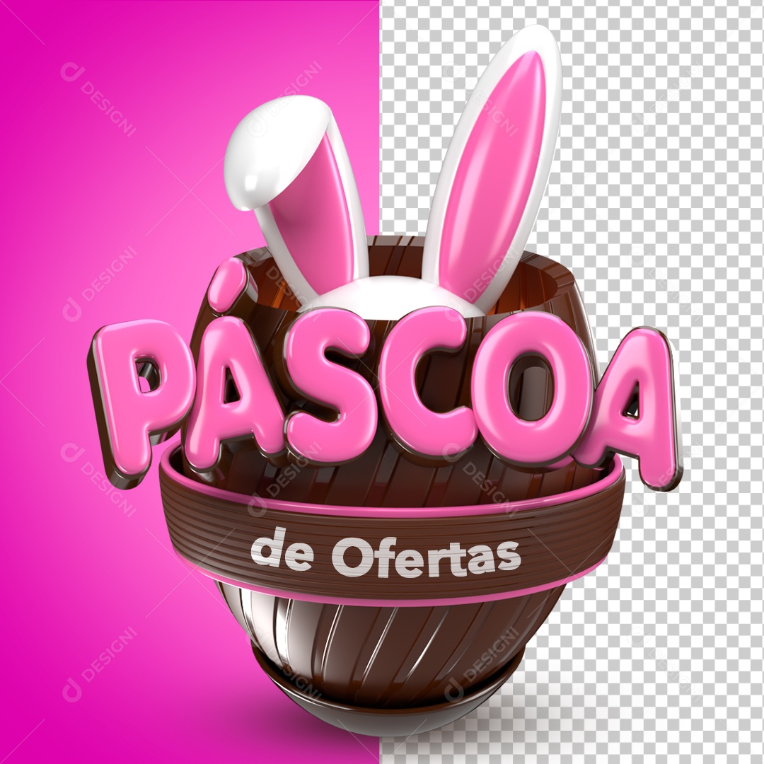 Selo 3D Páscoa De Ofertas Rosa Coelho Para Composição PSD